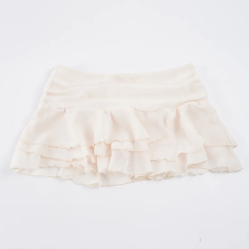 2026 Summer INS Cream Style Women Chiffon Cake Skirt Multi Layer Ruffled Low Waist Mini Skirt