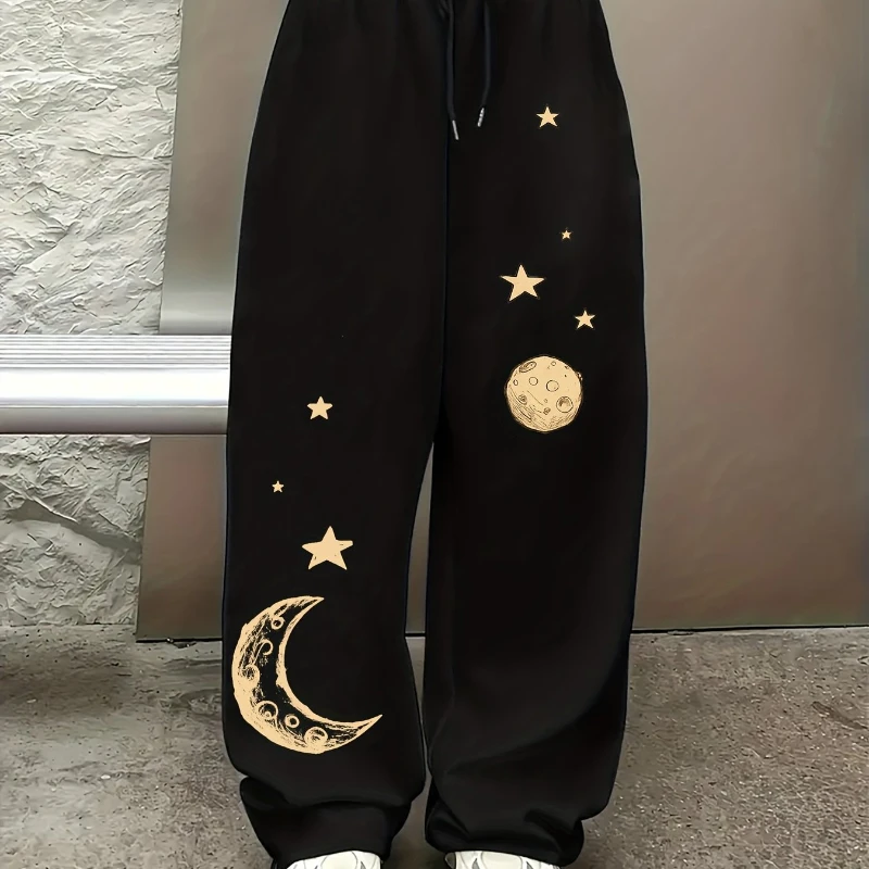 

Женские элегантные брюки с принтом «Небесное ночное небо» и изображением луны и звезд — широкие брюки полной длины, эластичный пояс на шнурке