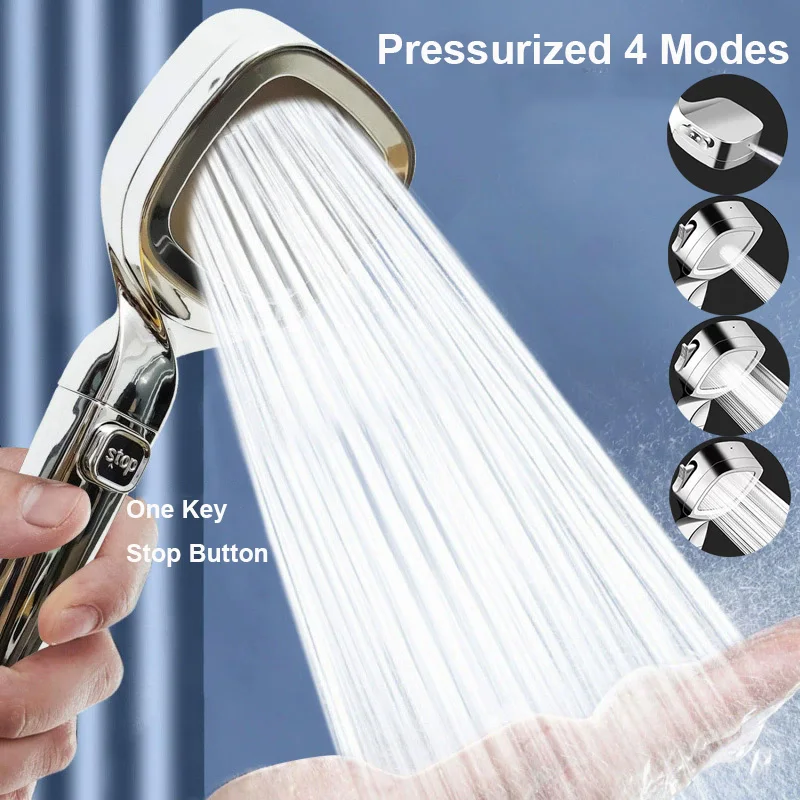 

Модернизированная 4-режимная насадка для душа с фильтром и кнопкой включения/выключения, душ высокого давления, экономия воды, массажная насадка для душа в ванной комнате