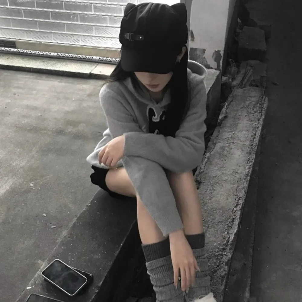 Cat Ears Lolita Beret Hat Cotton Harajuku-Inspired Gothic Flat Cap Steampunk Punk Style Zipper Sun Hat Women Girls