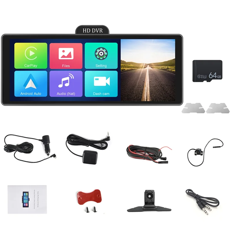 

B24B 10,26-дюймовый 4K DVR Автомобильный монитор Carplay Android Auto Dashboard ADAS Dash Cam Двойная камера GPS-навигация WIFI FM IPS-экран