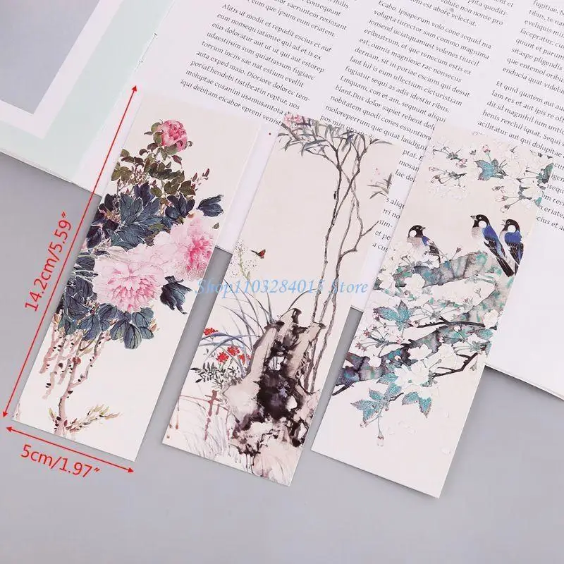 R6FF 30pcs Flowers Birds Bookmarks Paper Page Notes Label Message Card Book Marker