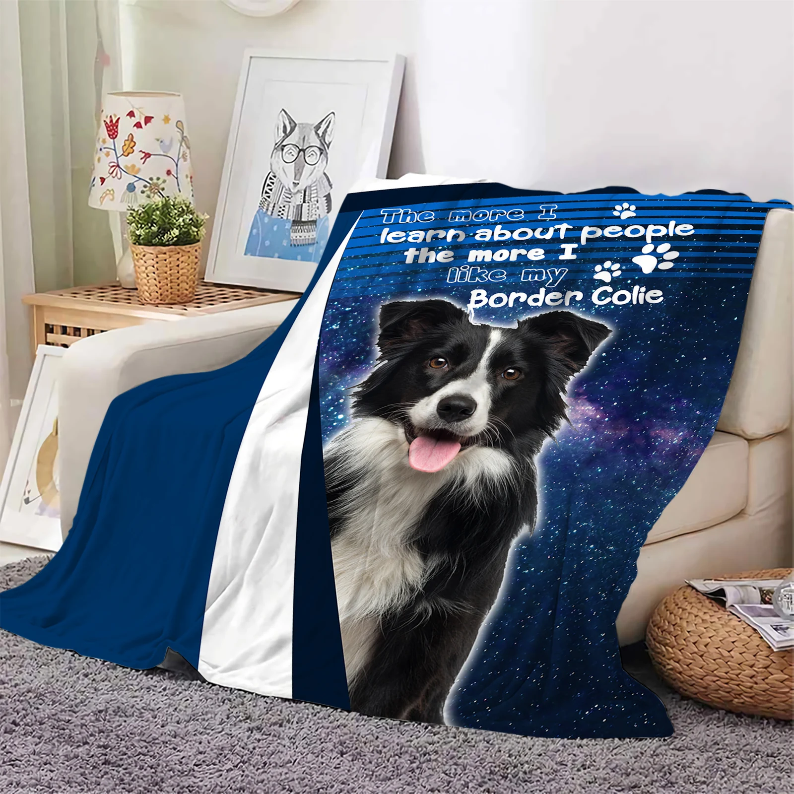 

Border Collie Flannel Blankets Animal Cosmic Starry Sky 3D Printed Throw Blanket Office Nap Travel Portable Quilts Dropshipping