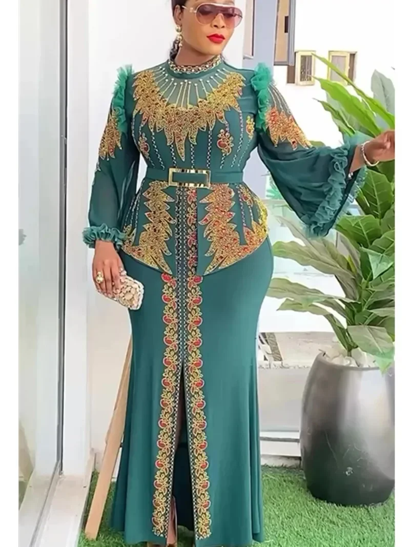 

Plus Size African Party Dresses for Women 2025 New Fashion Dashiki Ankara Wedding Evening Gown Elegant Turkey Muslim Maxi Dress