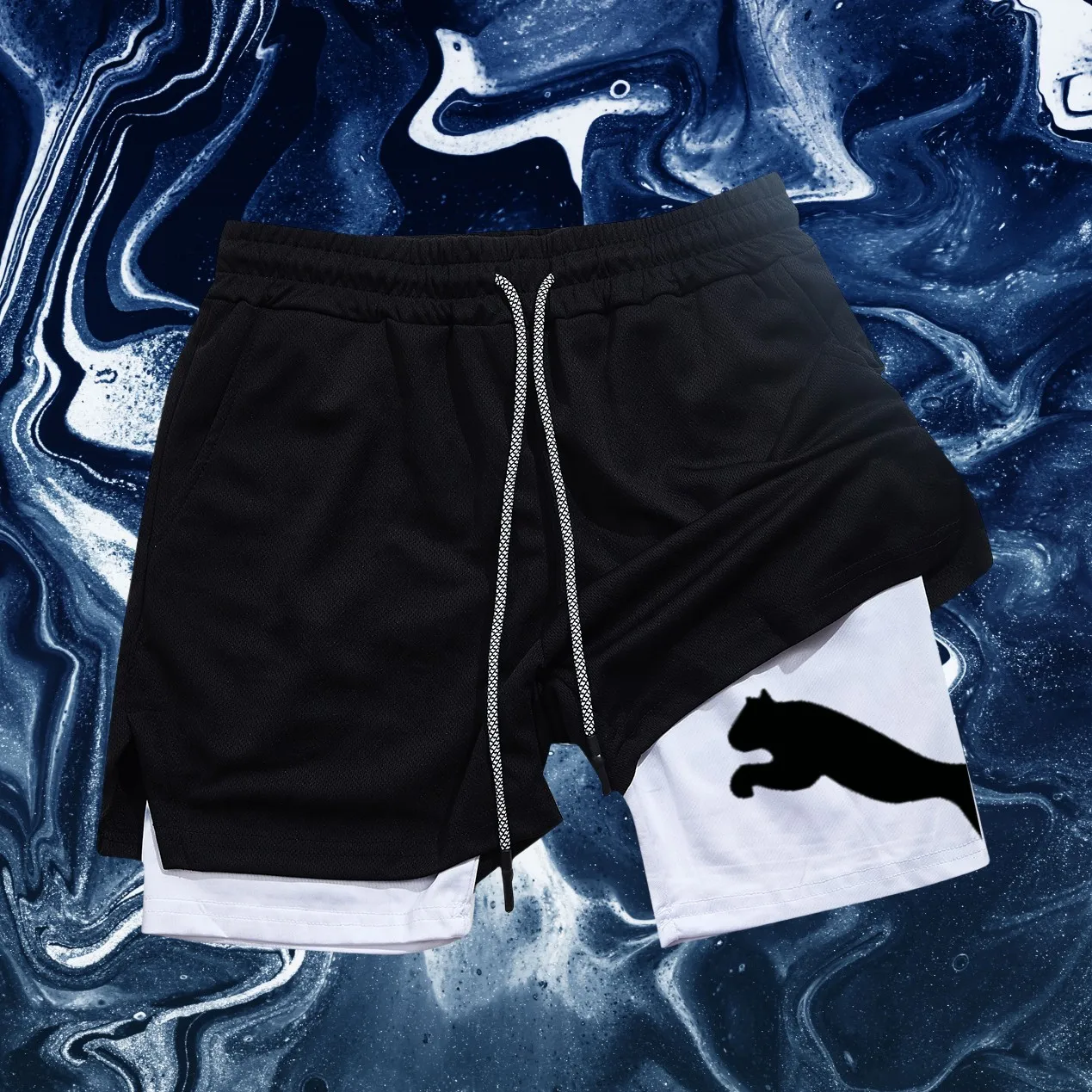 

Fashionable men's 2-in-1 sports shorts running quick drying shorts gym and fitness training double-layer high-quality
