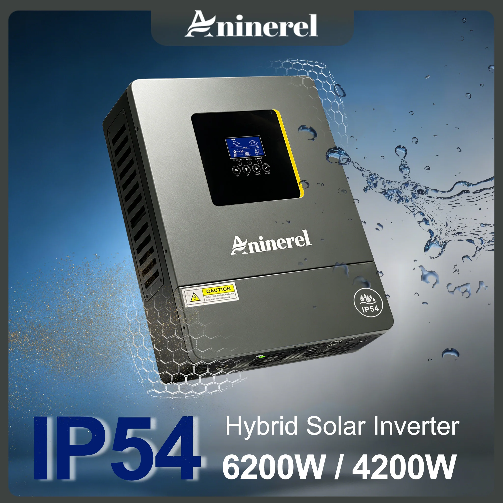 Aninerel IP54 MPPT PV Hybrid Inverter 4200W 6200W 24V 48V 220Vac 120A Pure Sine Wave Home Solar Inverter Dual Outputs With WiFi