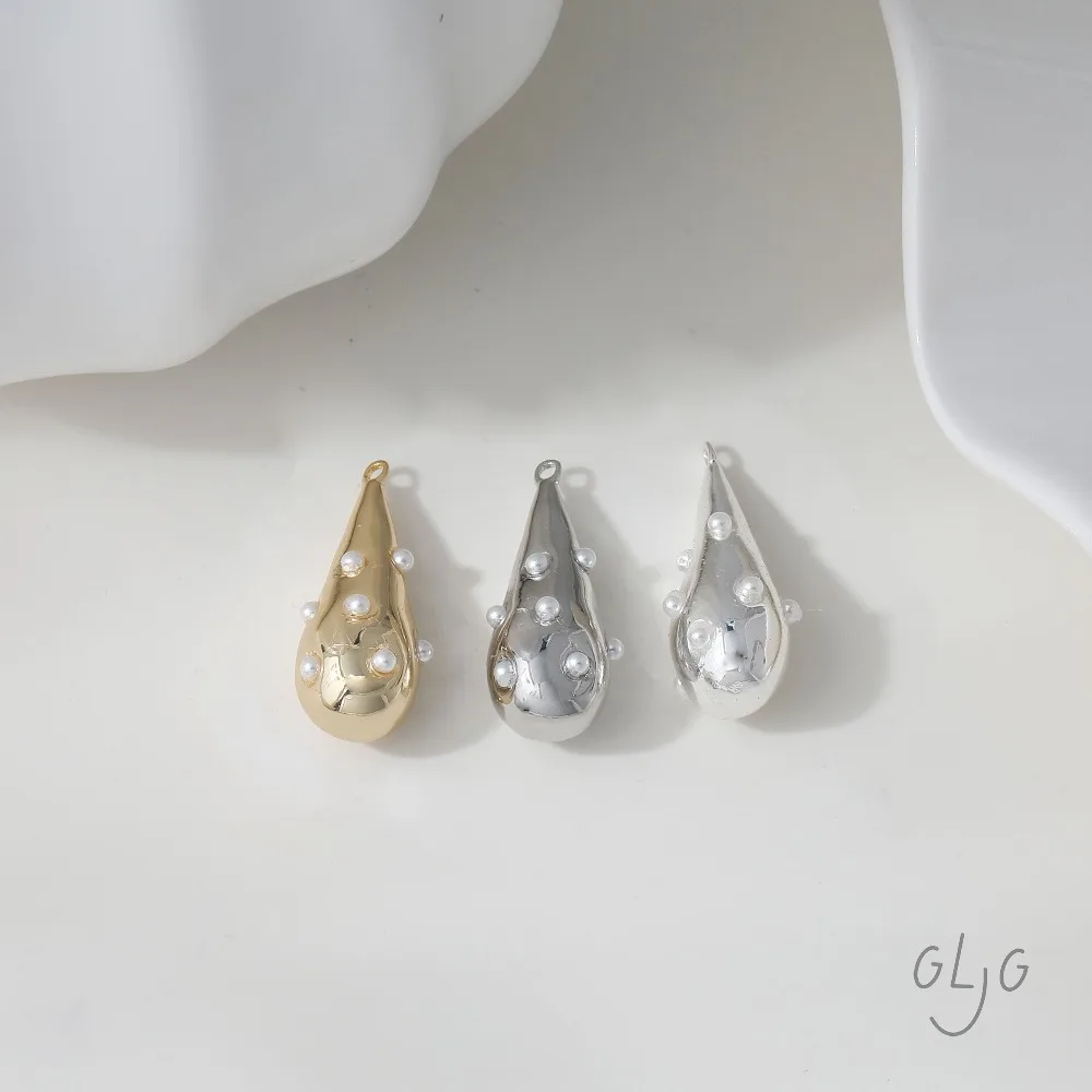 2PCS Dainty Drop Shape Charms for Jewelry Making Eardrop Supplies Findings DIY Brass 14k Gold Plated Accessories 28*11mm image 2