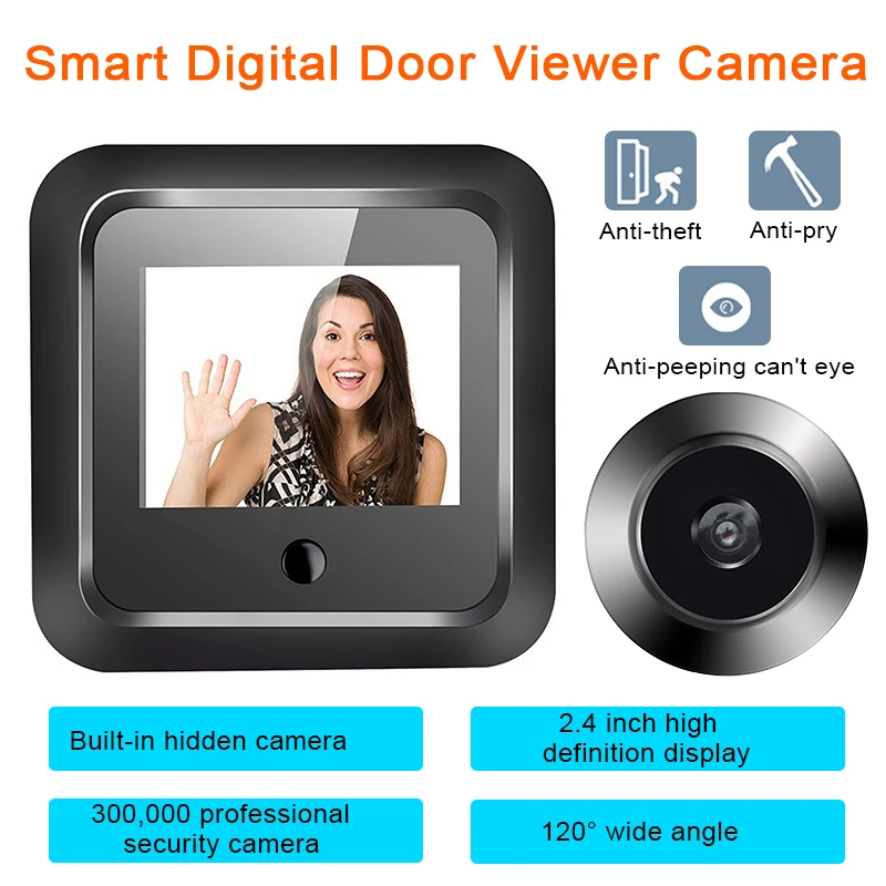 HD 2.4-inch Display Smart Electronic Door Mirror 120° Wide-Angle Video Doorbell Video Surveillance Cam House Security Doorbell