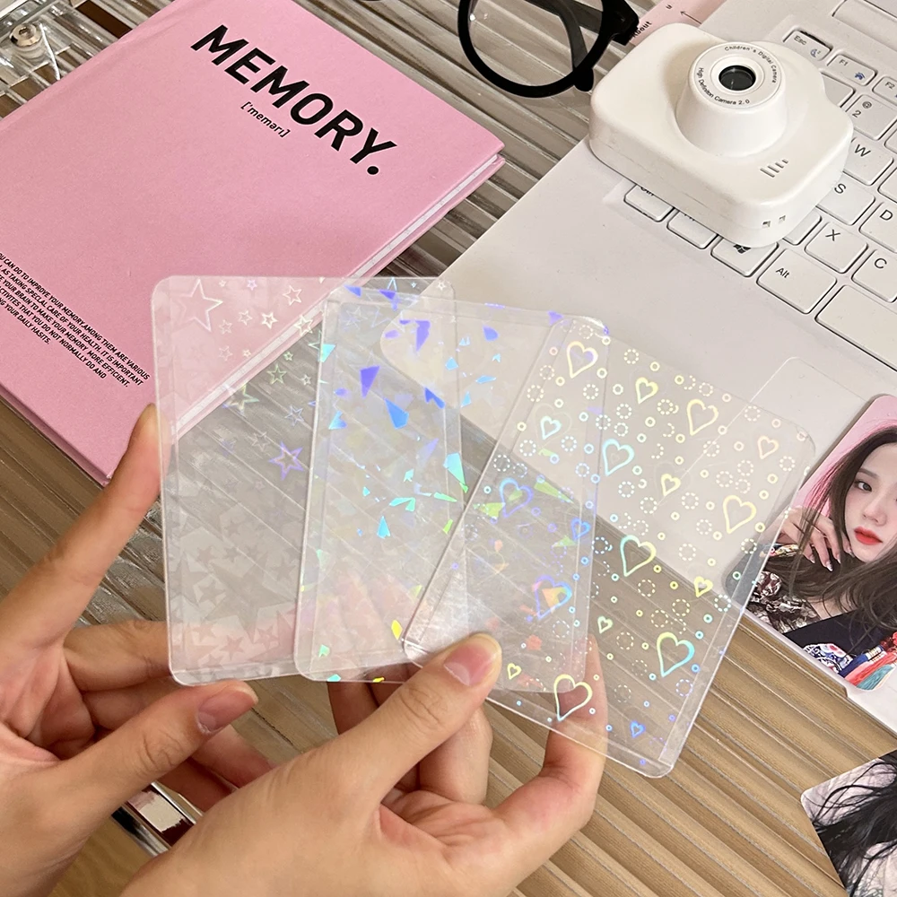 5pcs/set Love Heart Laser Photocard Sleeves 3 Inch Transparent Cute Photo Hard Card Flash Film Protective Cover Wholesale