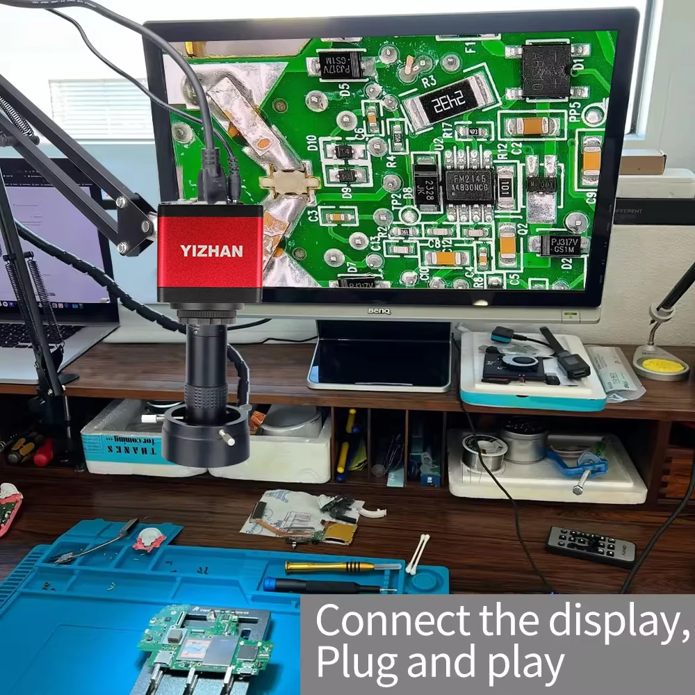 Imagem -04 - Zoom 150x Microscópio Industrial Full hd Câmera Ccd Porta Vga e Hdmi Suporte de Metal Ajustável Solda Pcb Reparação Telefônica