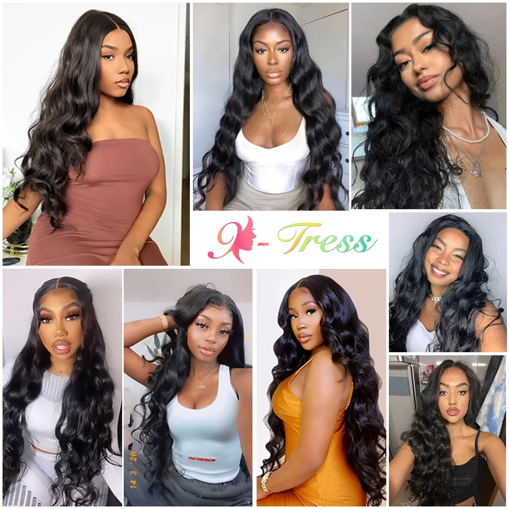 X-TRESS Synthetische Kant Voorkant Pruik Voor Zwarte Vrouwen Zwarte Kleur 32 Inch Lange Body Wave Haar Kant Pruiken Met Baby Haar Hittebestendig