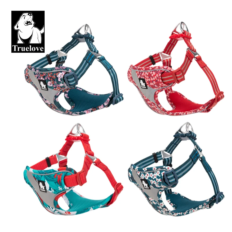 Truelove Floral Dog Harness Soft Padded Cotton Pets Vest Dog Harness Adjustable Snappy Easy Fit Travel TLH5952