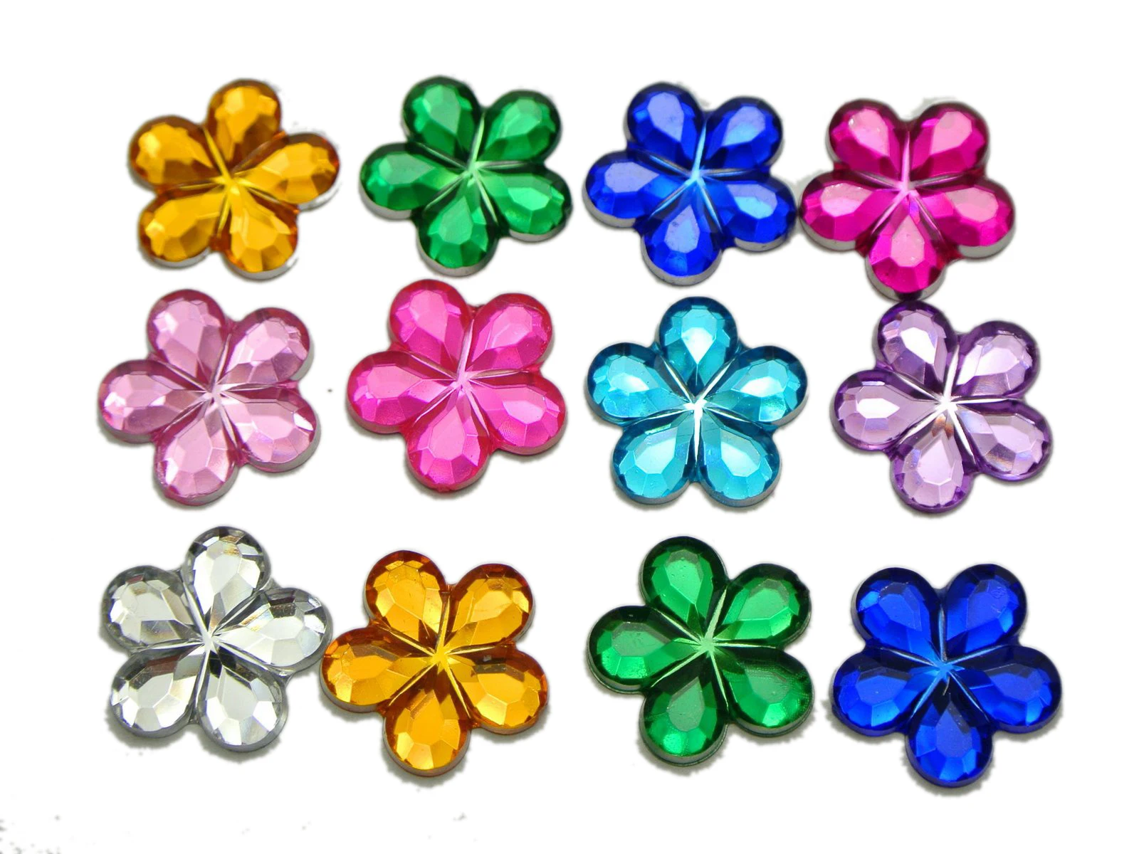 200 Mixed Color Acrylic Flatback Flower Rhinestone Gem 15mm DIY Embellishments