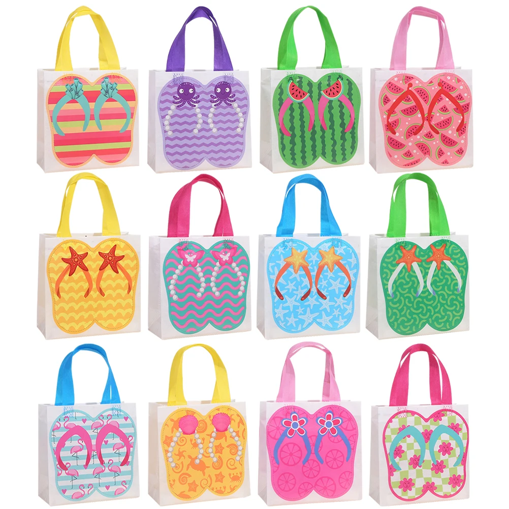 12 Pcs Snack Bag Hawaiian Themed Bags Small Carry Hand Waterproof Tote Summer Non-woven Fabric Goodies Banquet Gift