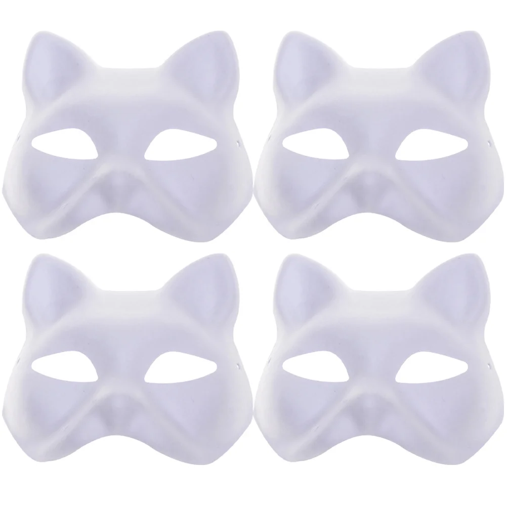 4-delige kattenmaskers om vier handgeschilderde pulp gezichtshalf ambachtelijke blanks Miss Masquerade te schilderen