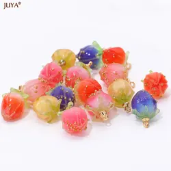2pcs Sweet Resin Rose Flower Bud Charm 15*9mm 3D Strawberry Pendants For DIY Jewelry Making Handmade Earrings Accessories