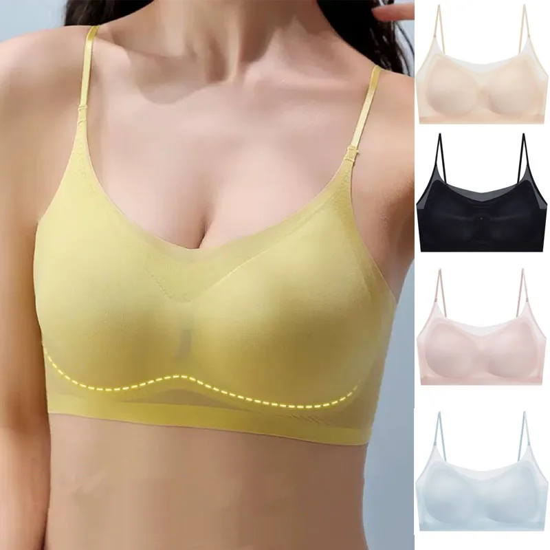 

3pcs Summer Women Ultrathin Sport Bra Ms.Basic Thin Vest With Padded Female Brassier Ladys Ice Silk Seamless Comfort breath Bras