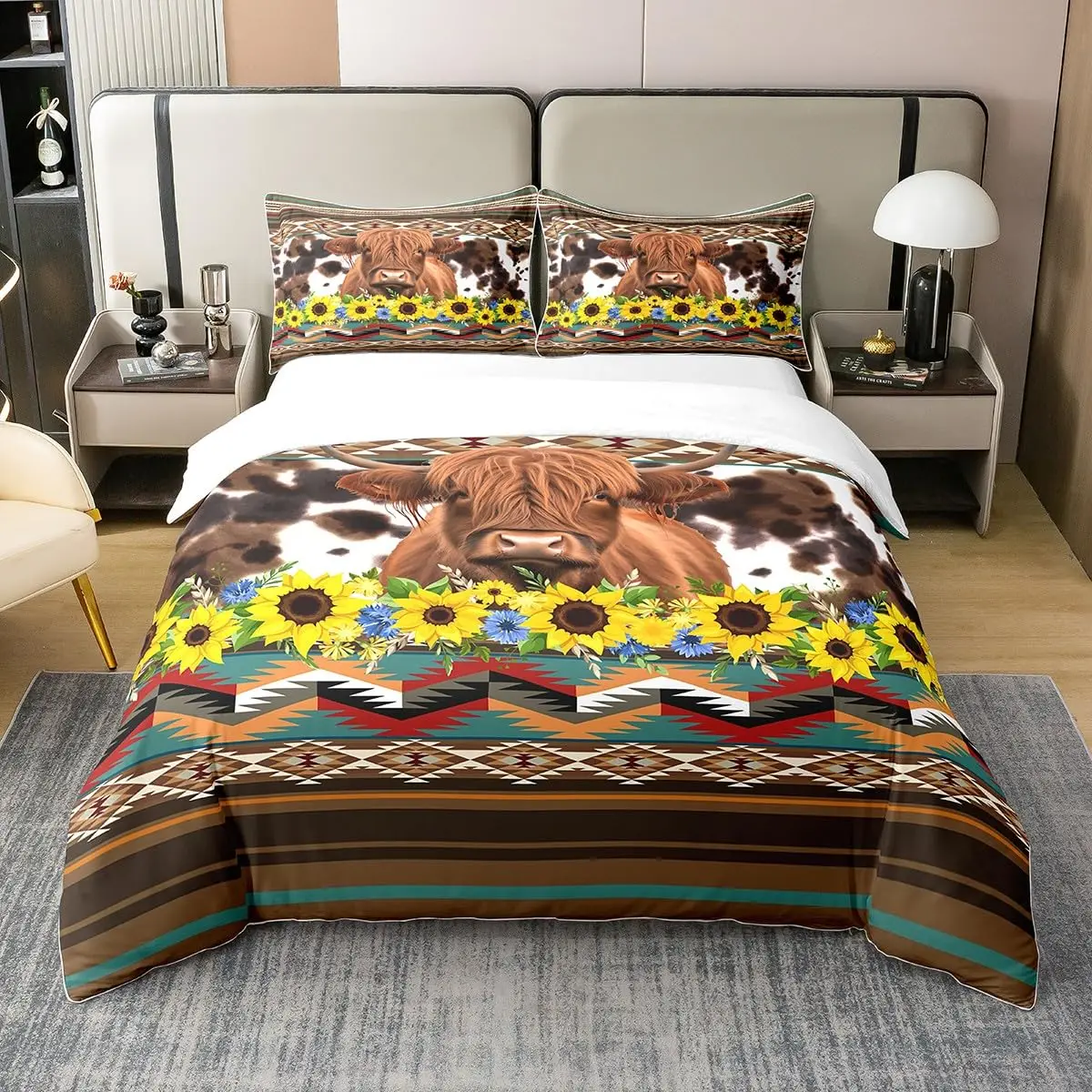 

Southwestern Duvet Cover Twin Size Horse Bedding Set for Boys Girls Teens Bedroom Decor Comforter Cover Set with 2 Pillow Case