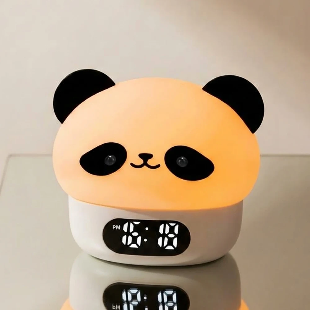 Cute Panda Digital Alarm Clock Kid-Friendly Lamp Rechargeable Colorful Night Light  Touch-sensitive for Sleep Help Ideal Gift