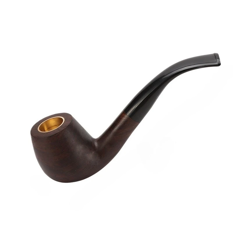 For One Pipe Three Waxed Old-fashioned Pipe with Solid Wood, Curved Ebony 9MM Filter Copper