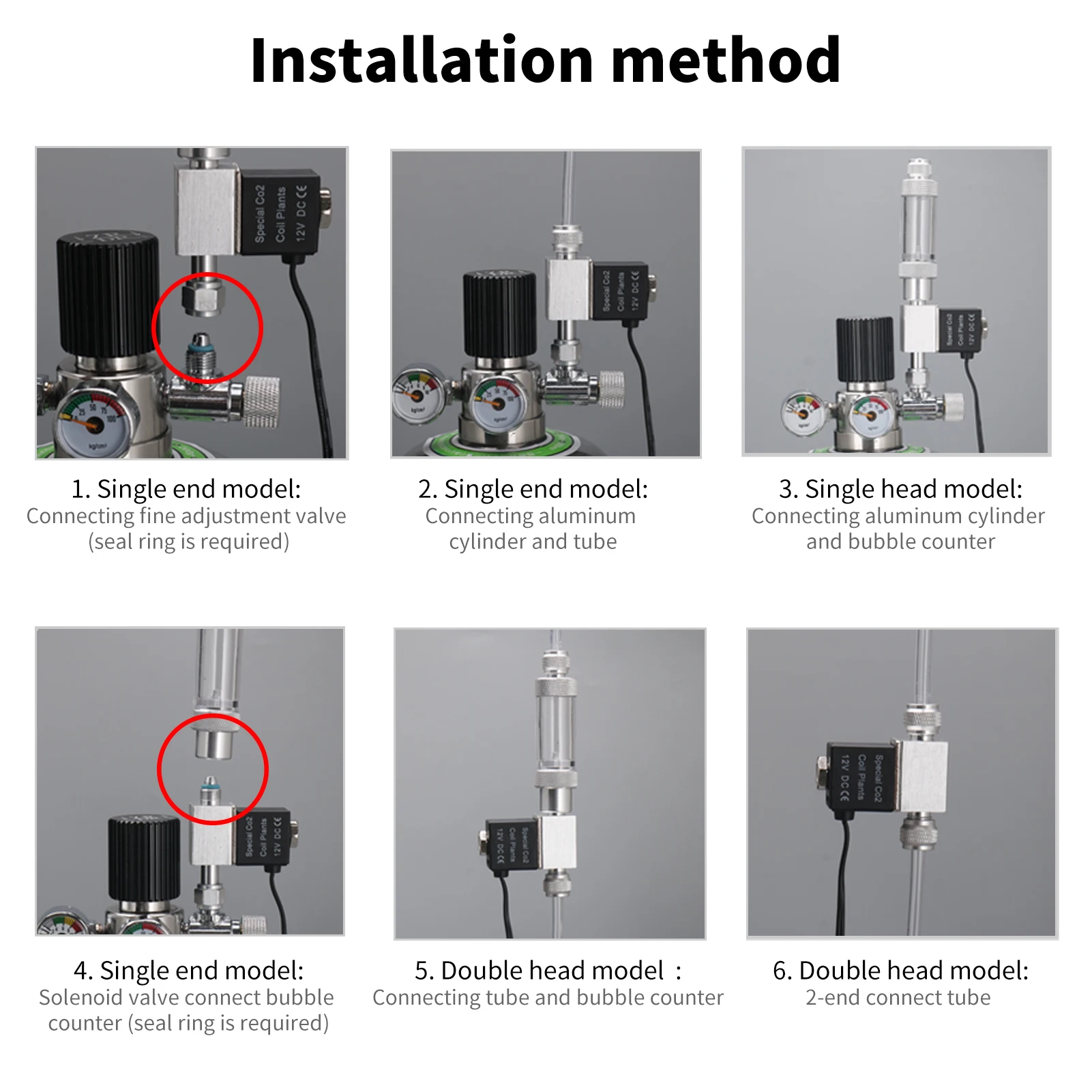 Solenoid Valve for Aquarium CO2 System Regulator DC 12V Output Connect 4*6mm Tube or Bubble Counter Double Head Noiseless