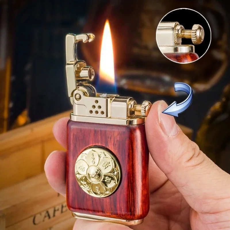 ZORRO Sandalwood Push-type Ignition Kerosene Lighter Creative Brass One-button Ignition Cigarette Lighter Men\'s Gift