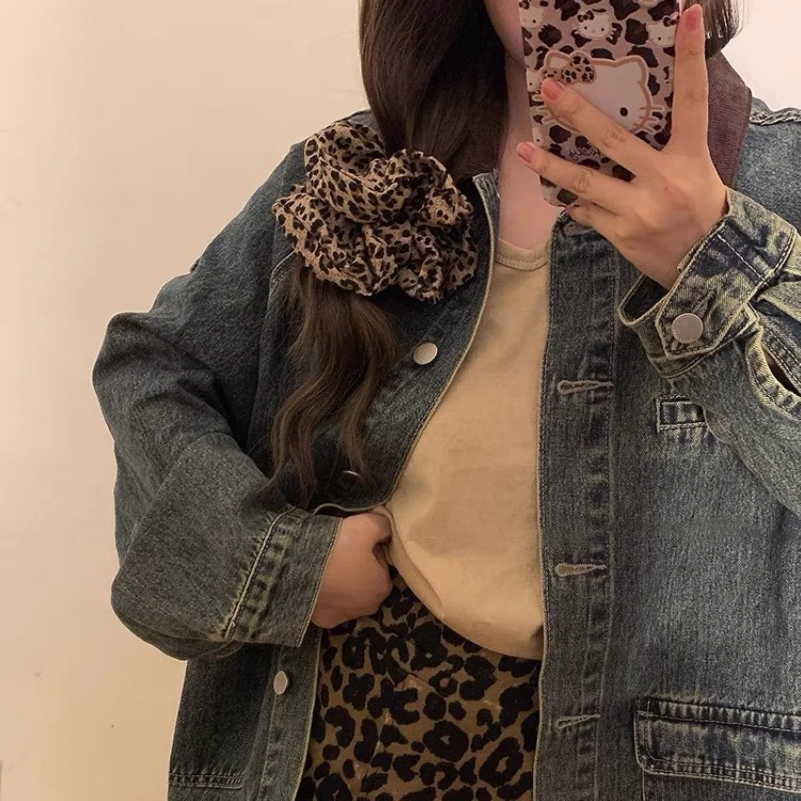 1PC Leopard Print Large Intestine Hair Ring New Sweet Cool Hottie Y2k Millennial Wind Marble Hair Jewelry Headwear view 4