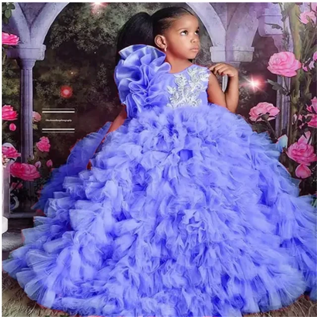 Luxury Sky Blue Flower Girl Dresses For Weddings Pageant Quinceanera Dresses For Little Girls First Communion Ball Gowns