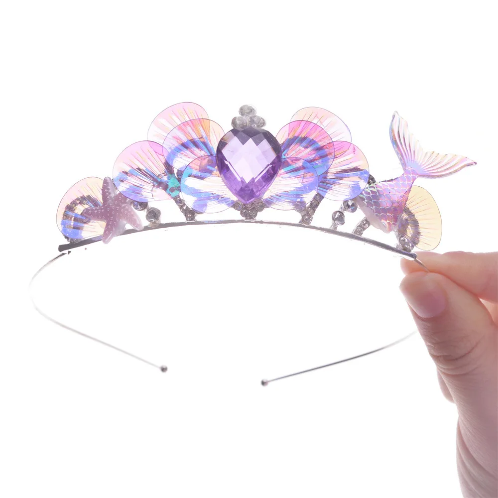 Girls Princess Mermaid Rhinestone Comb Crown Tuck Comb Snow Headwear Hair Fork Marine Style Hair Accessories For Girl