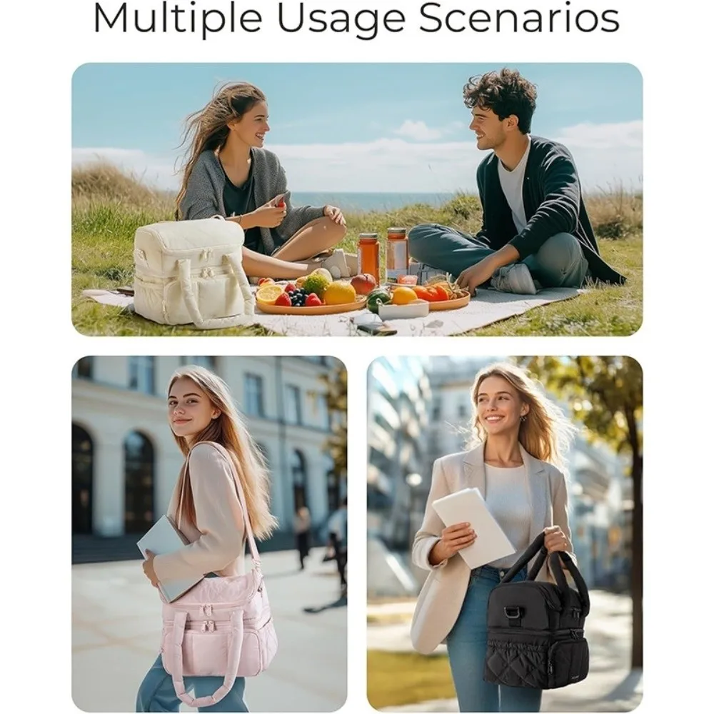 Portable Tumbler Compartment Lunch Bag Double Layer Thickened Insulated Bag Waterproof Large Capacity Picnic Bag Daily Use