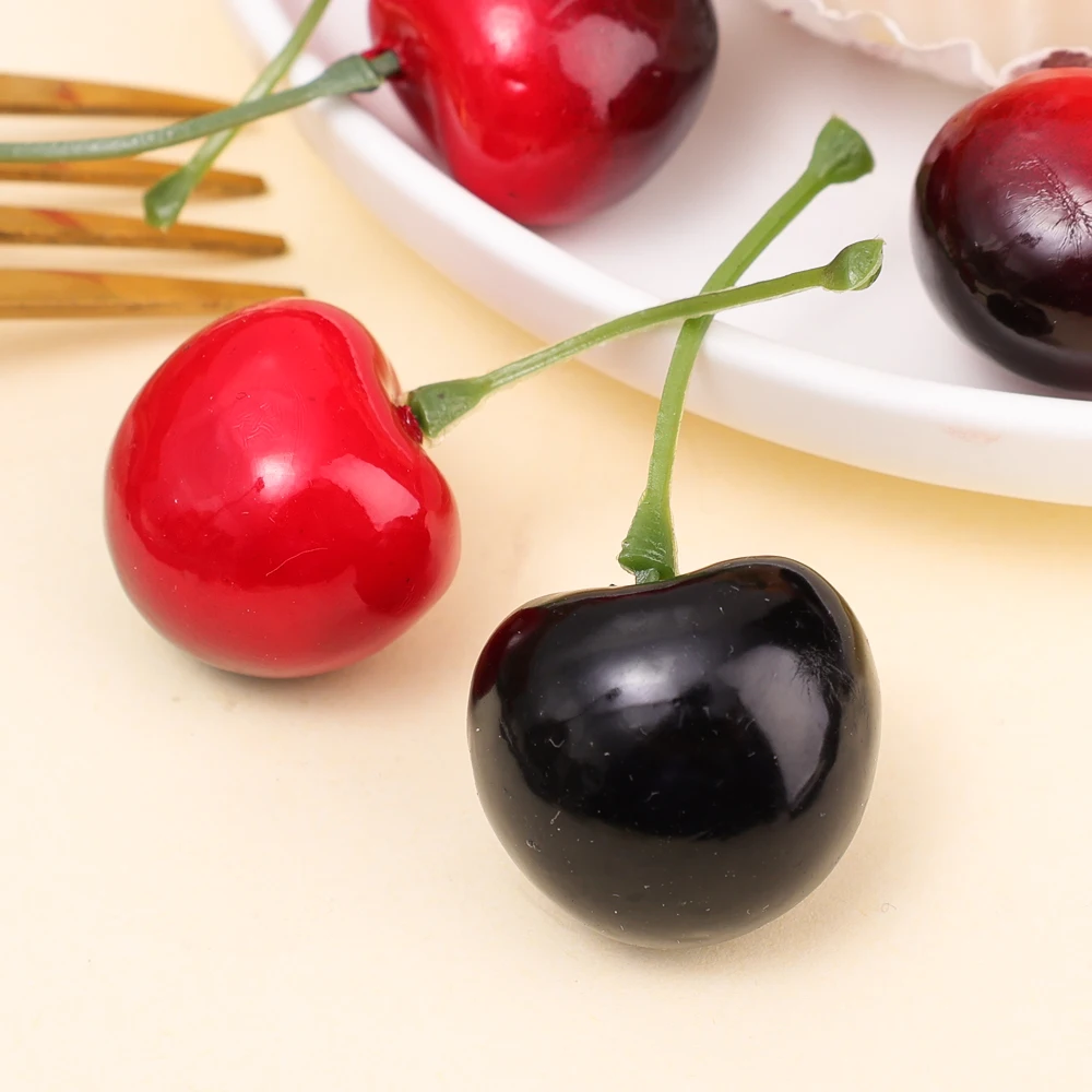 Cereza Artificial falsa para decoración del hogar, modelo de fruta de simulación, adorno artesanal de comida, accesorios de fotografía, fiesta, 50/10 piezas