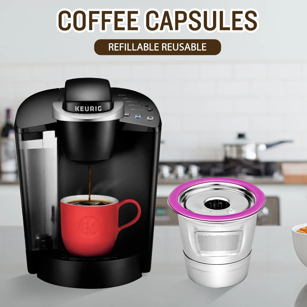 Stainless Steel Coffee Capsules Coffee Filters Cup Reusable Refillable Coffee Capsule Coffer Set for Keurig 2.0 1.0 Mini Plus