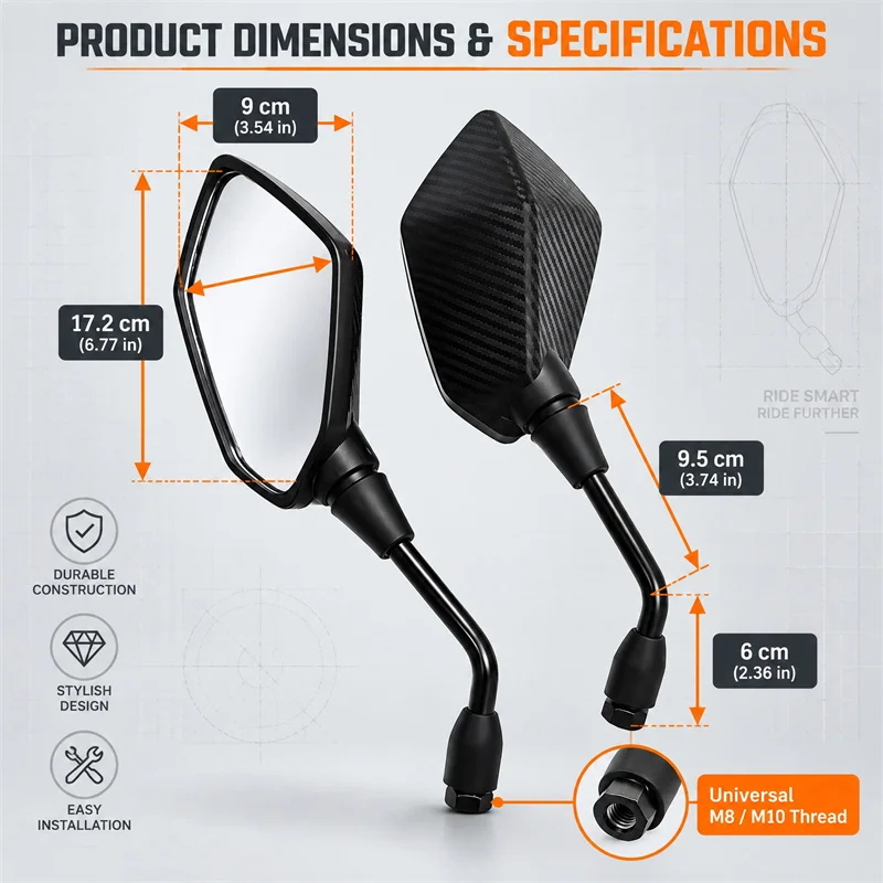 2Pcs/Pair Universial 8mm 10mm New Motorcycle Mirror Scooter E-Bike Rearview Mirrors Electromobile Back Side Convex Mirror