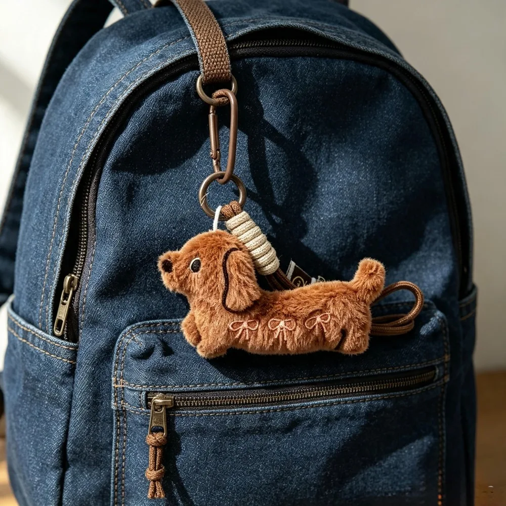 Trending Aesthetic Dachshund Plush Bag Charm, Versatile Keychain Stuffed Puppy Doll, Decor Pendant for Backpack & Handbag