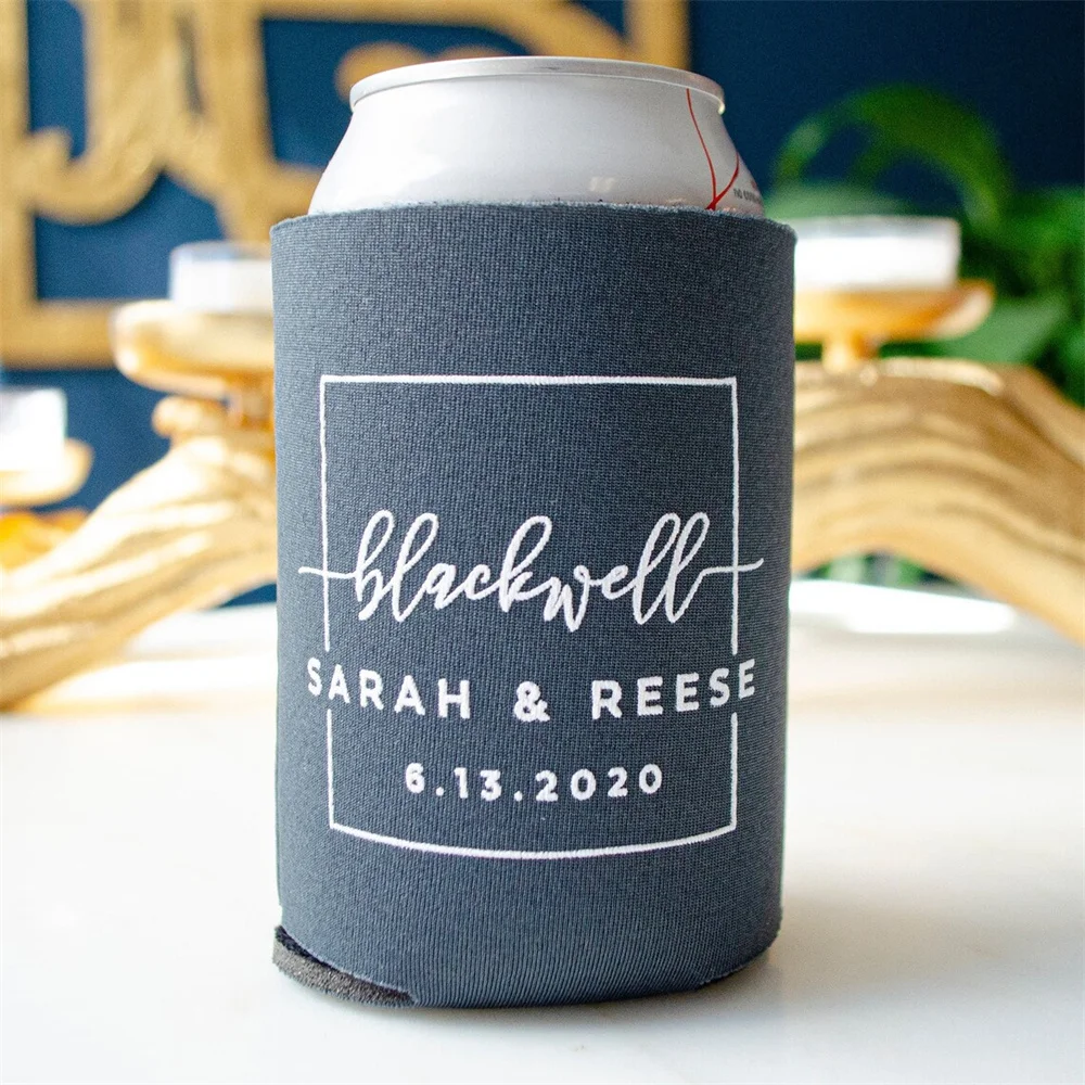 Modern Logo Can Coolers, Custom Printed Can Huggers, Engagement Party Decor, Neoprene Bottle Holder, Personalized Can Coolies, W