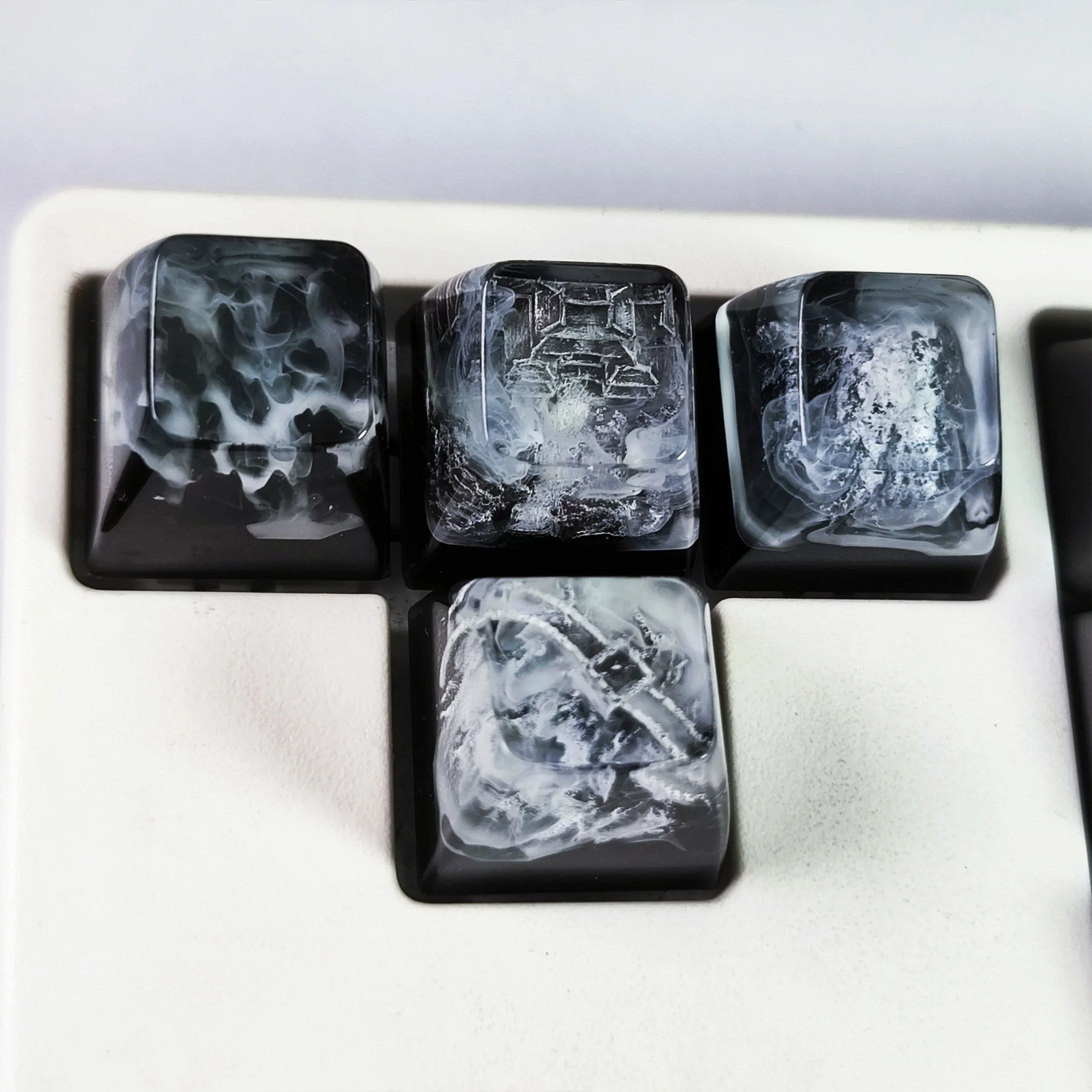 Edifício antigo Portão Torre Resina Keycaps, A Grande Muralha, Montanha de Neve, Handmade, Custom, RK68, GK64, 4 Pcs