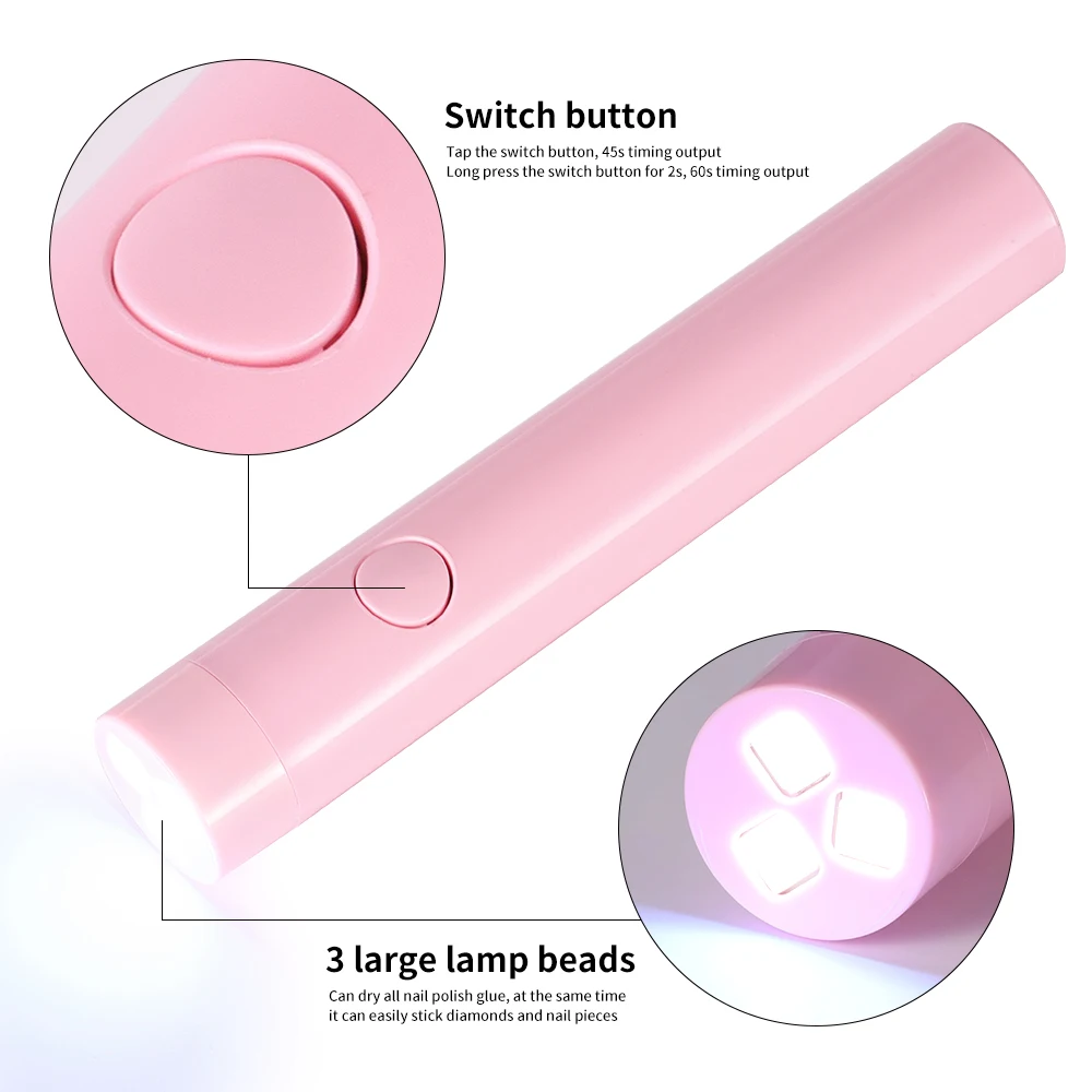 مصباح صغير محمول بالأشعة فوق البنفسجية للأظافر، ضوء مانيكير قابل لإعادة الشحن لعلاج طلاء الأظافر جميع أنواع، معدات العناية بالأظافر العملية المحمولة
