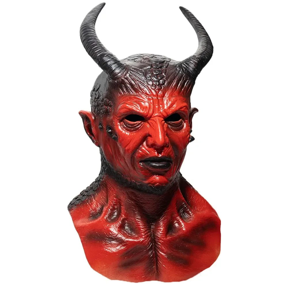 

2025 Хэллоуин Маска effrayant en corne de démon, Косплей d'horreur IKARI le diable, casque en Latex, Хэллоуин, карнавал