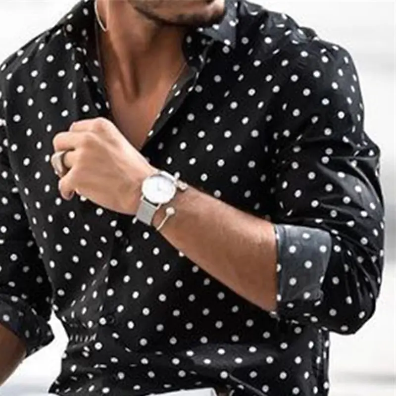 New Popular Men's Casual Shirt Striped Long Sleeve Luxury 3D Dot Printed Shirt XS-5XL Oversized Top