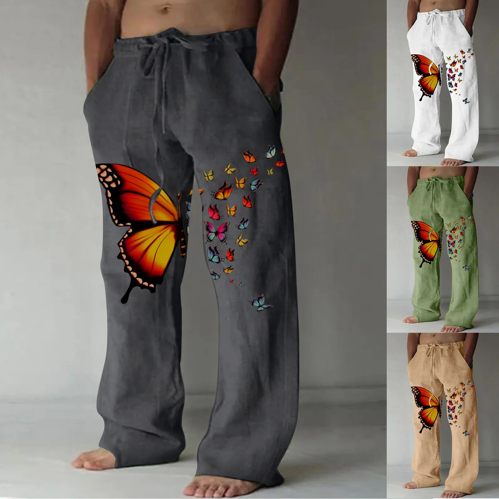 

Fashion Butterfly Print Men Casual Pants Pocket Drawstring Plus Size Man Trousers Y2k Clothes Pantalones Gym Work Sportswear