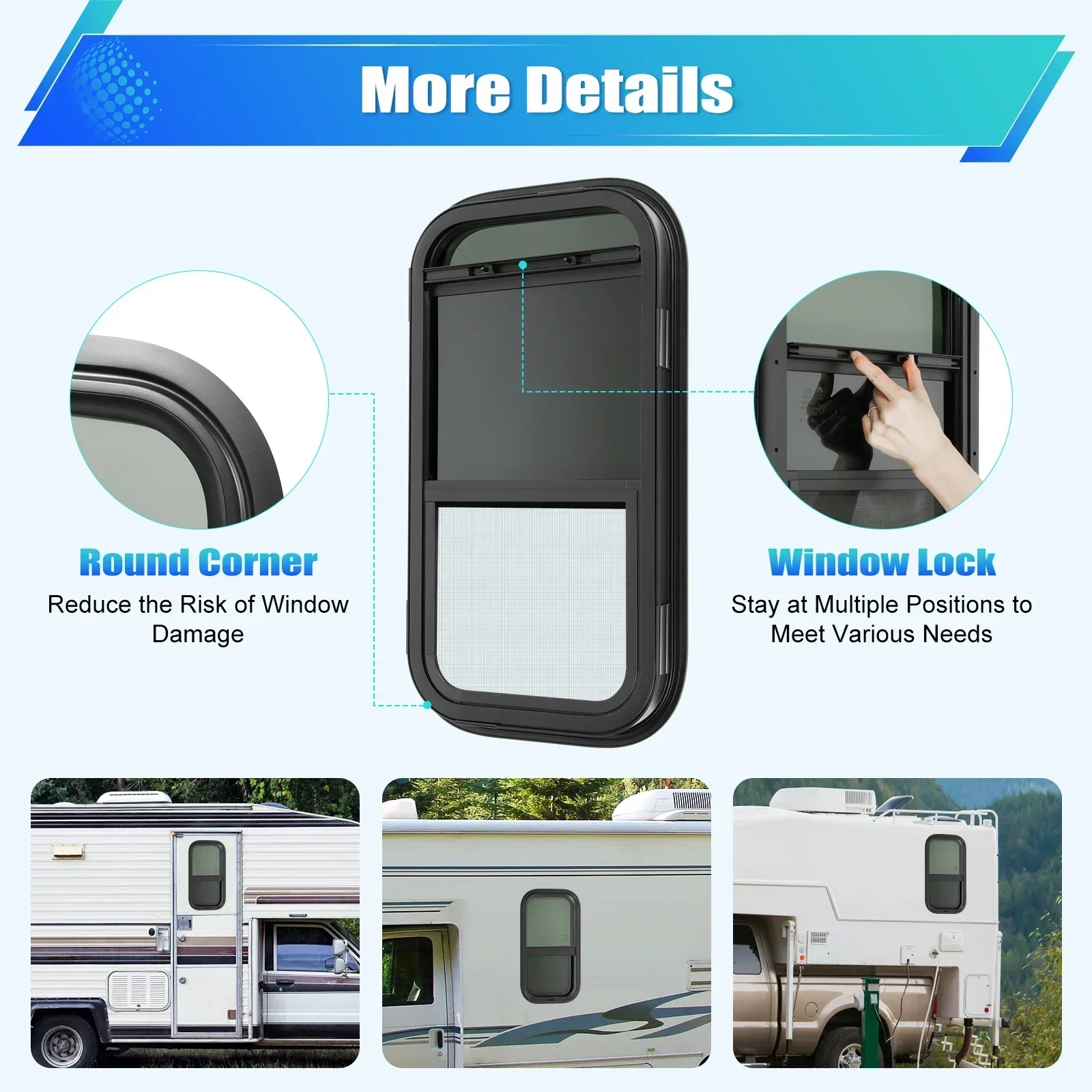 

Wall Vertical Slider Rip-up Window Cargo Trailer, Premium RV Window 12" W X 22" H With Screen,Complete Installation kit Included