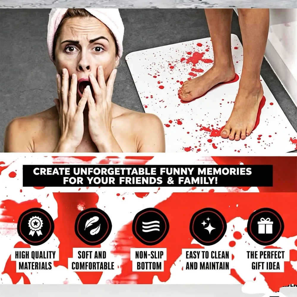Halloween Spooky Water‑Activated Color Changing Bath Mat, Turns Red When Wet, Non‑Slip Absorbent Bathroom Rug, Shower Floor Mat for Halloween Party Prank Home Indoor Holiday Decoration Gift