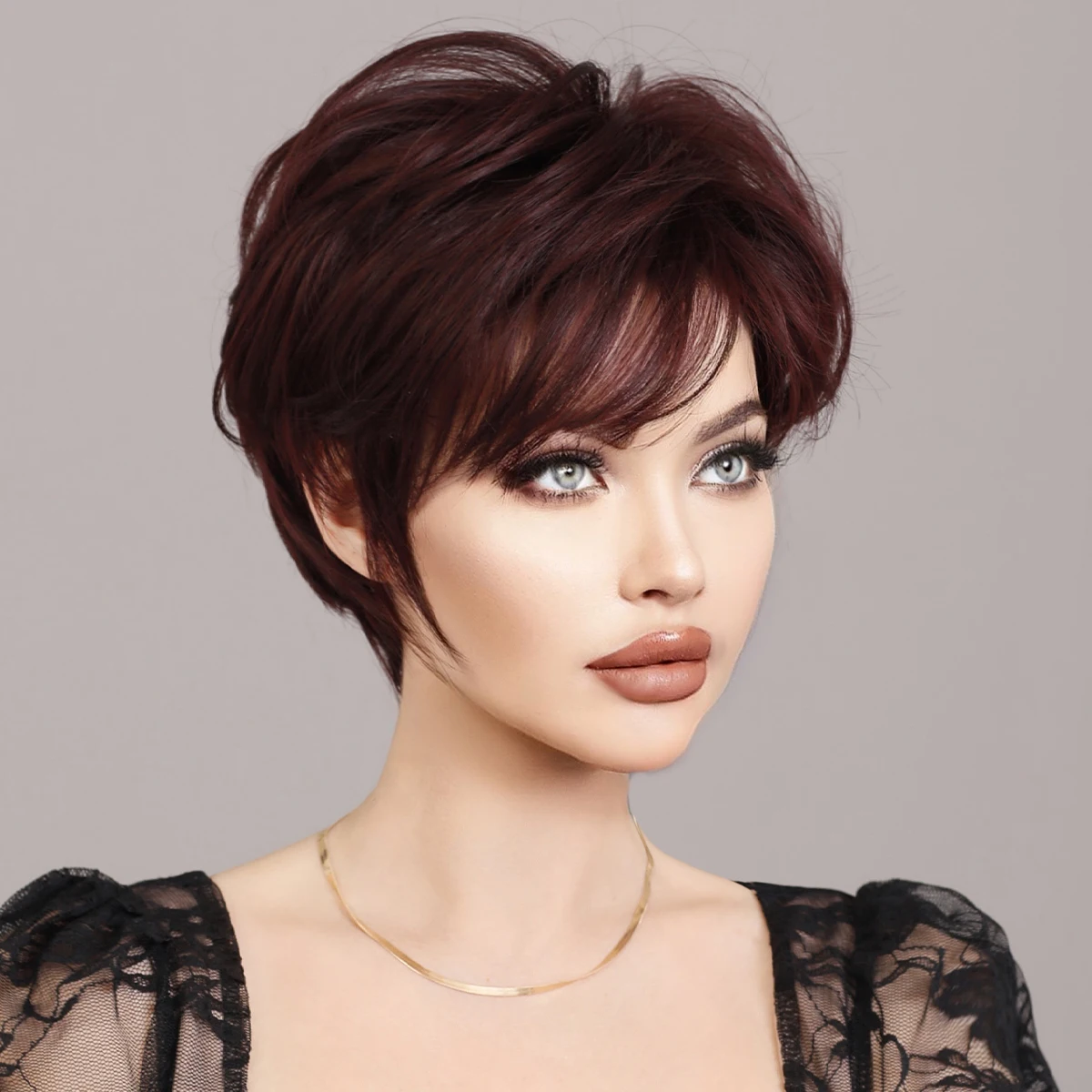 NAMM Synthetic Wine Red Bob Wig for Women Daily Party New Trend Natural Lavender Wigs with Bangs Ombre Bob Heat Resistant Fiber