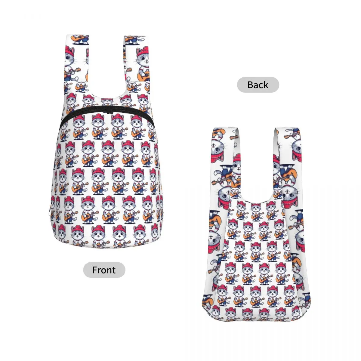 Cat Guitar Player Mascot Logo Backpack Student Storage BookBag Kids School Bag Computer Shoulder Bags for Boys Girls