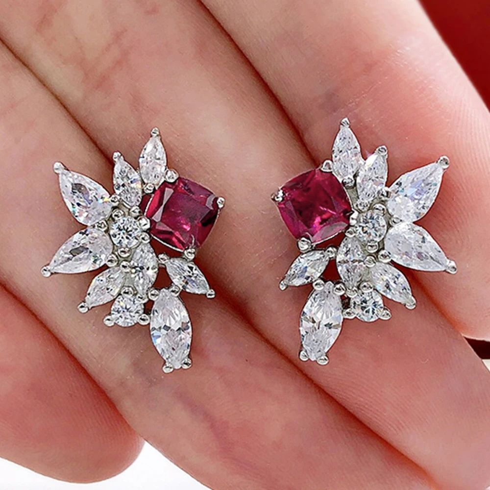 CAOSHI Attractive Women Exquisite Earrings with Bright Red Crystal Fashion Design Jewelry for Wedding Ceremony Chic Accessories