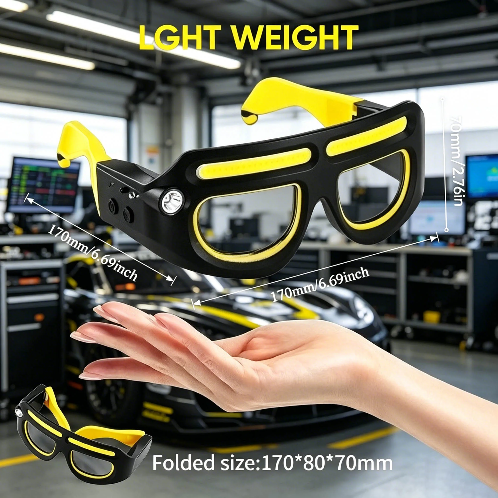 Multifunctional LED Rechargeable Safety Glasses Headlamp, Detachable Sunglasses for Working Riding Night Fishing