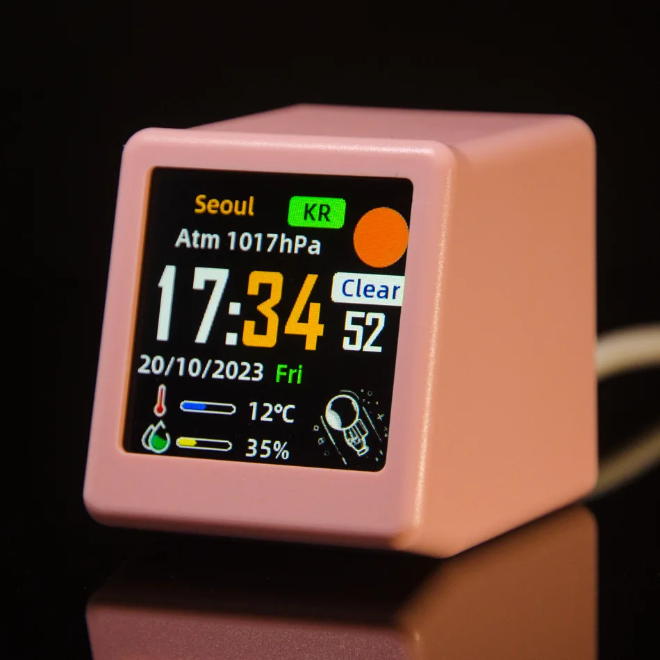 Connected Digital Clock with For Weather Display Including Atmospheric Pressure and Outdoor Temperature Readings