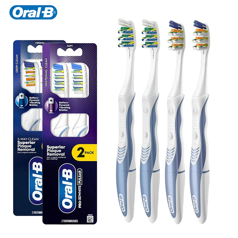 Cepillo de Dientes Eléctrico Oral-B Pulsar 3D White, Cepillo de Dientes Vibratorio a Batería, Cerdas con Micro-Pulsos para una Limpieza Profunda, 2 Piezas por Paquete