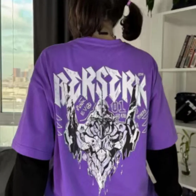 Retro Anime Cyberpunk Aesthetic Graphic Tee Cool Edgy & Nostalgic Vibe Summer Purple Soft Cotton High Quality T-shirts Oversized