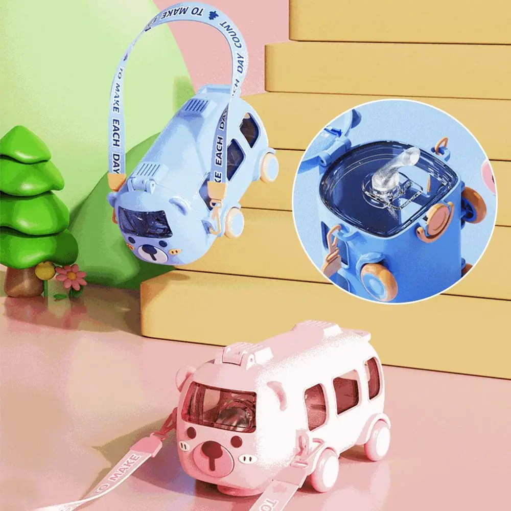 

500ML Summer Cute Toy Car Sippy Cup Large Capacity Drinkware Water Cup With Shoulder Strap Creative Bounce Sippy Kettle Outdoors